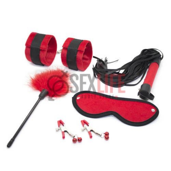 תמונה של סט סאדו אדום שחור 5 פריטים BDSM